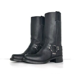 Frye 12R Harness Black Square Toe Tall Pull On Moto Boots Women’s 7.5 Shoes